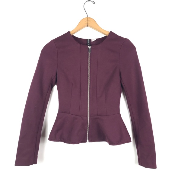 H&M Jackets & Blazers - 5/$25 H&M | Burgundy Front Zip Peplum Coat